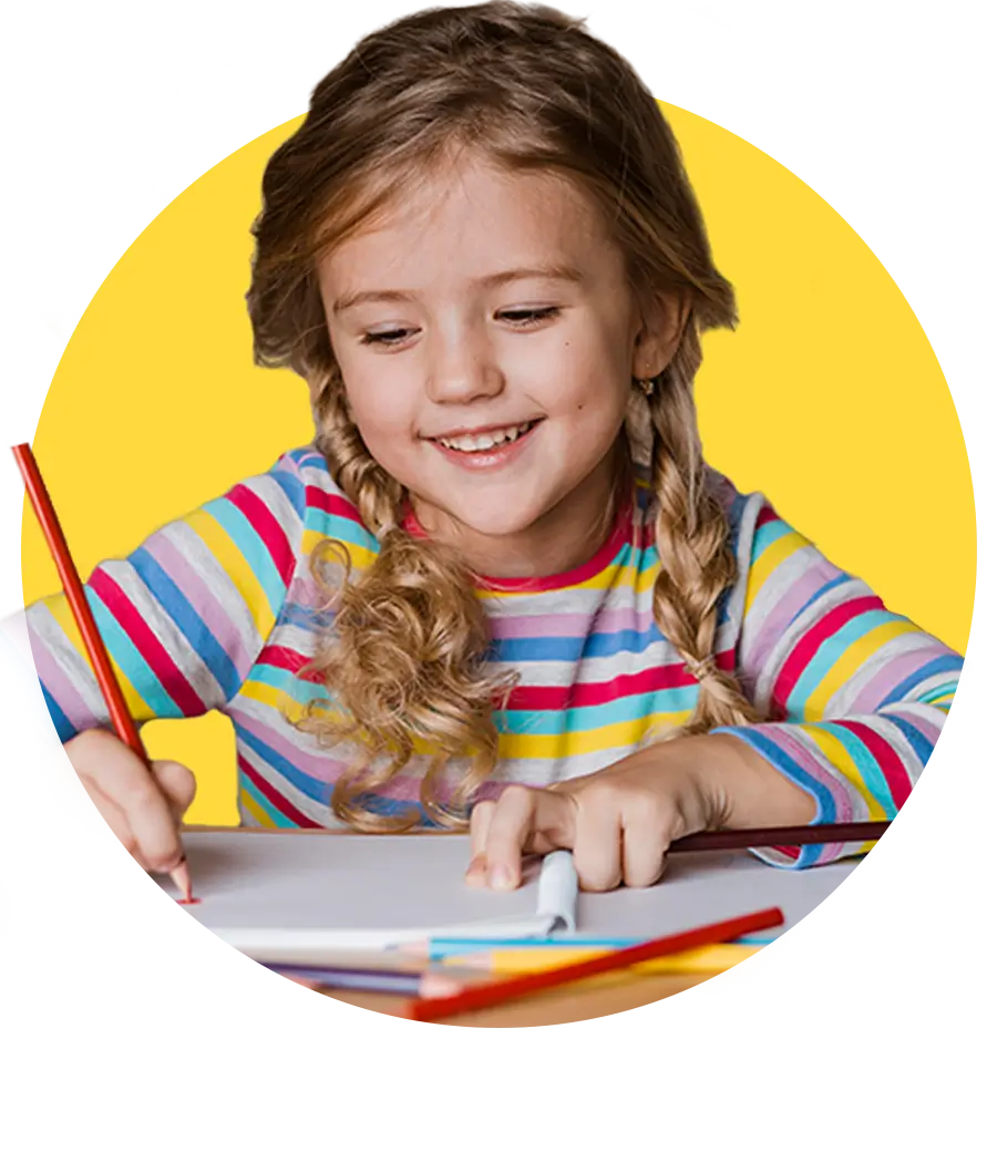 Happy child drawing with colored pencils , coloring pages free printable for kids