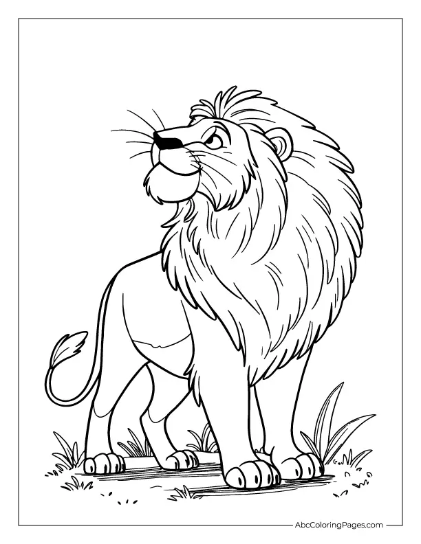 African lion in a safari scene – printable coloring page for kids