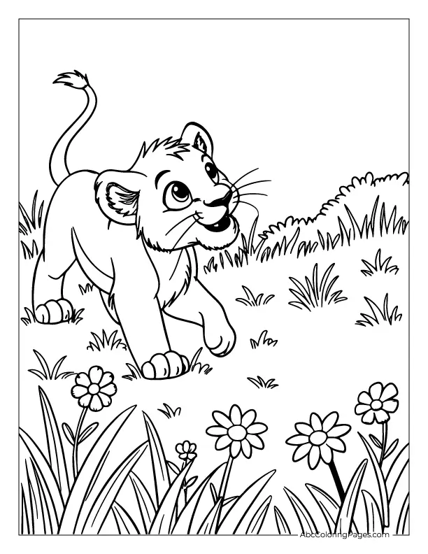 Adorable baby lion cub coloring page – free printable for kids