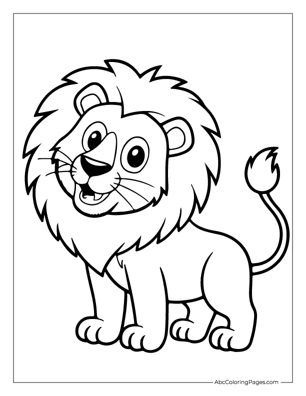 Cute cartoon lion coloring page – free printable for kids