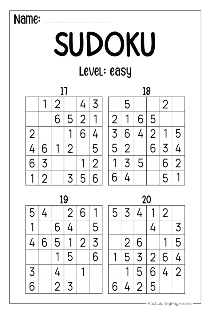 Easy sudoku for kids printable 6x6 puzzle sheet number 5 for early learners