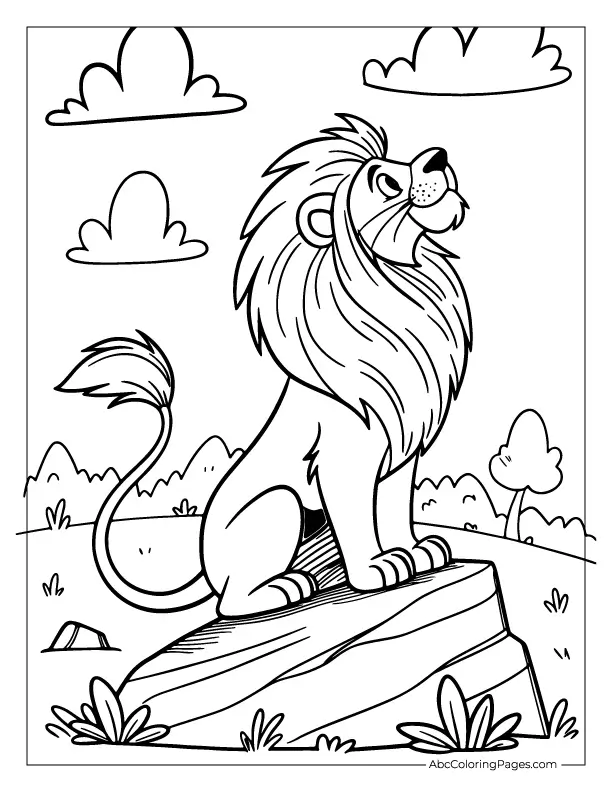 Jungle scene with lion – fun and free coloring sheet for kids