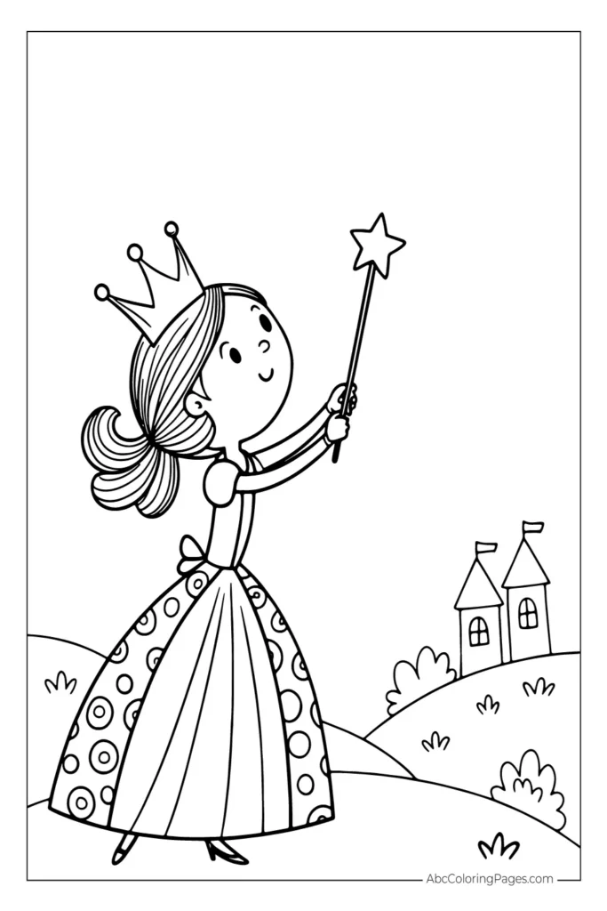 Simple princess with wand sheet – free printable coloring page