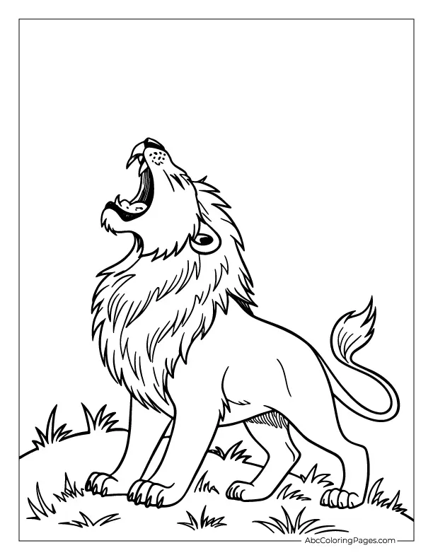 Printable coloring page of a roaring lion head – bold and powerful design
