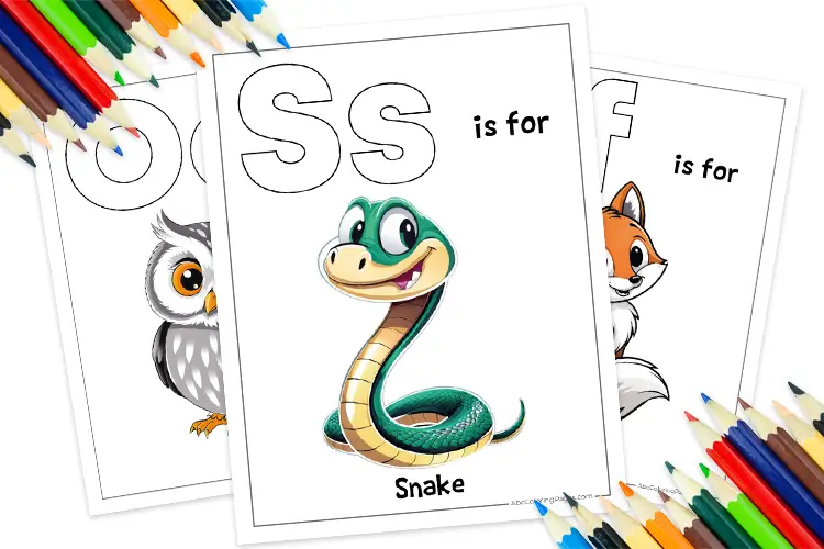 Animal alphabet coloring pages A to Z – fun and free printable worksheets with cartoon animals for each letter