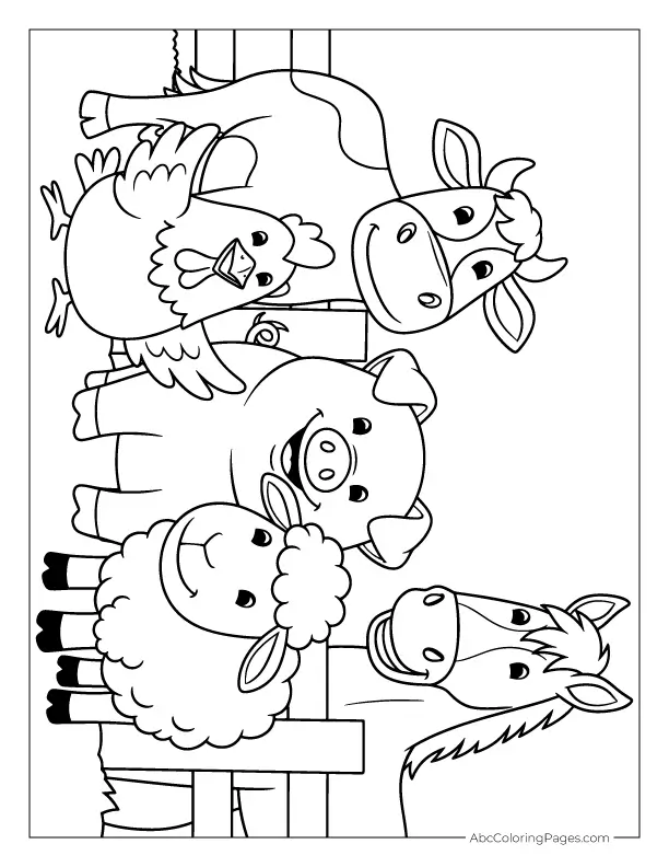 farm animals group coloring sheet cartoon
