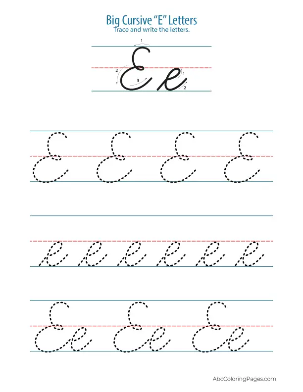 Big-Cursive-E-Letters printable PDF download
