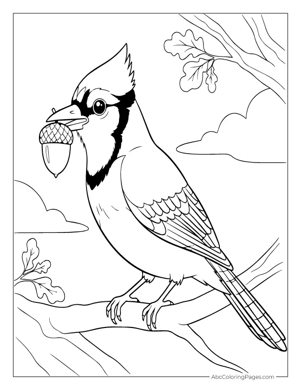 blue jay with acorn coloring page