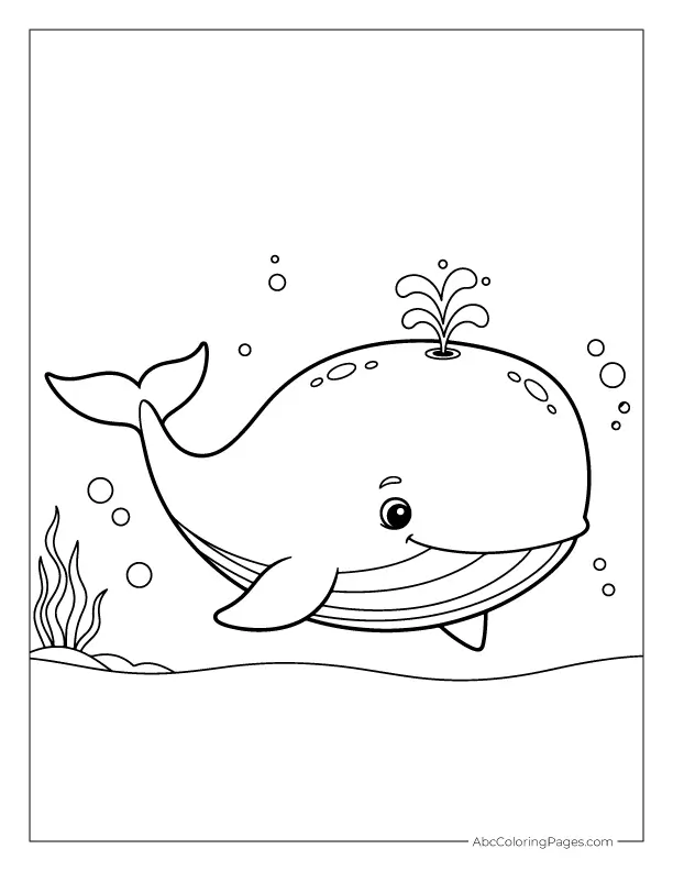 Blue Whale Spouting Water printable PDF coloring page
