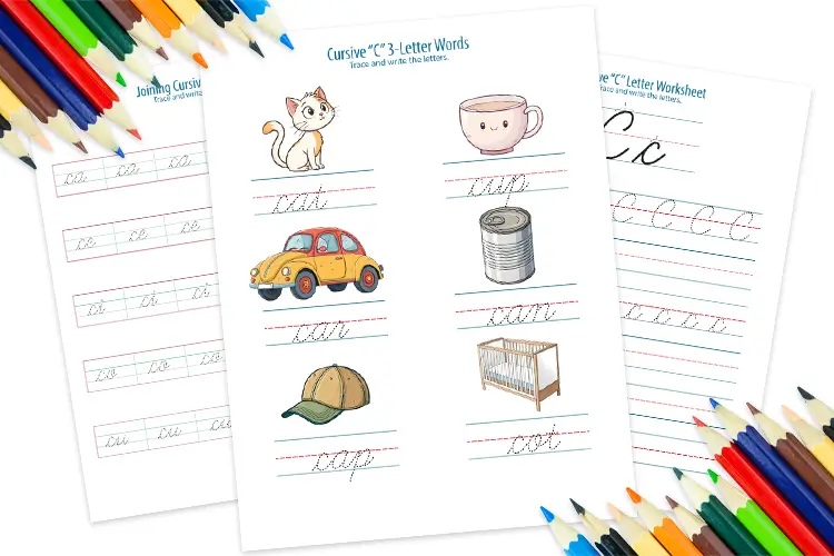 Printable worksheet to trace uppercase and lowercase C in cursive – free PDF download