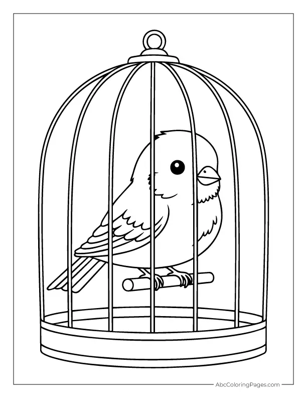 canary in cage coloring page