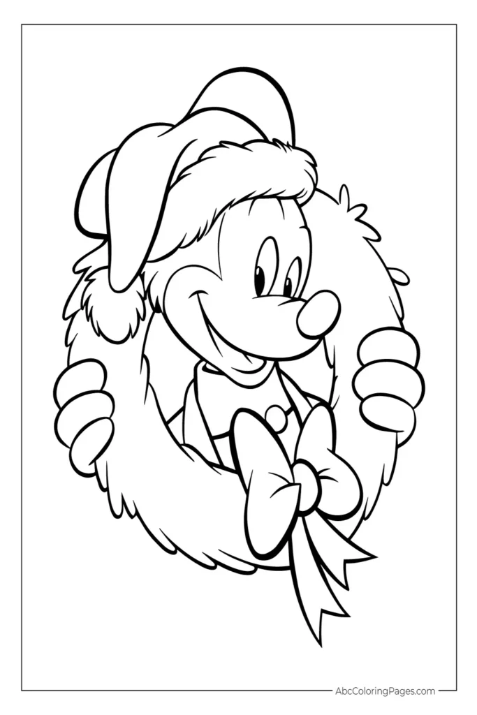 Cartoon Character Holding a Christmas Wreath printable PDF coloring page