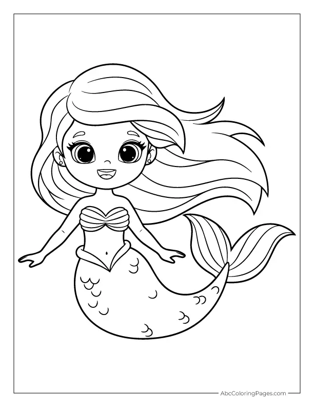 Cartoon mermaid with outstretched arms coloring page