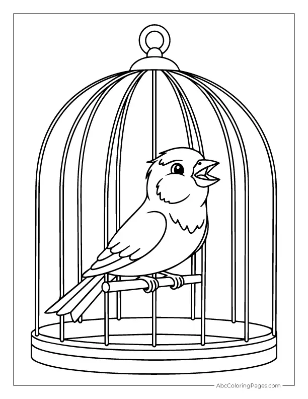 canary singing in birdcage outline coloring