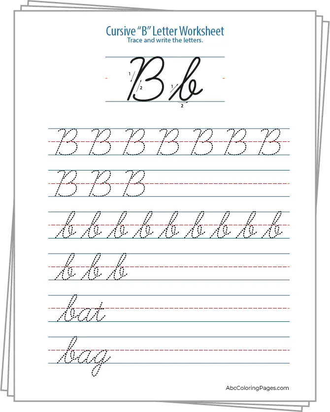 Cursive B Worksheets Complete Set 07 Pages printable Worksheet PDF