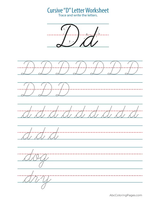 Cursive d Letter Worksheet] printable Worksheet PDF