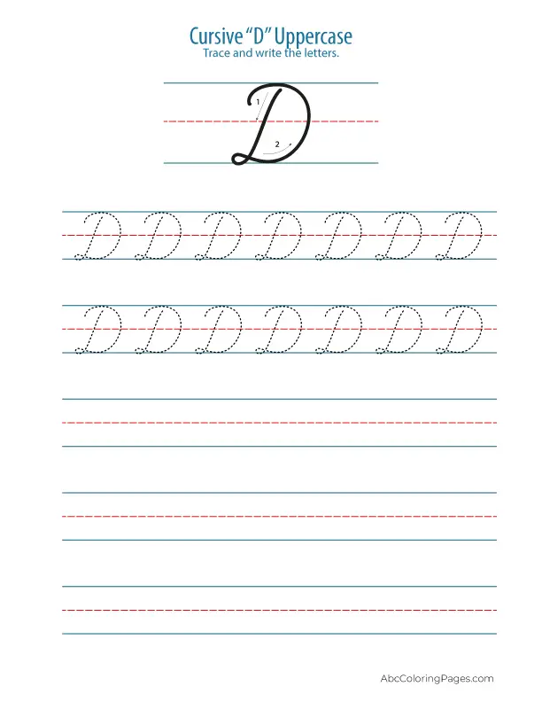 Cursive d Uppercase printable Worksheet PDF