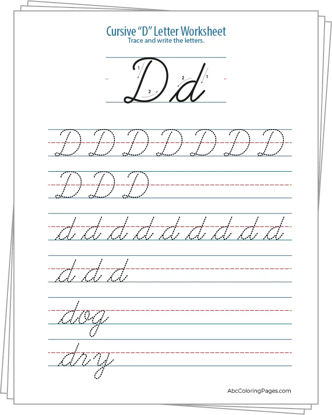Cursive d Worksheets Complete Set 07 Pages printable Worksheet PDF