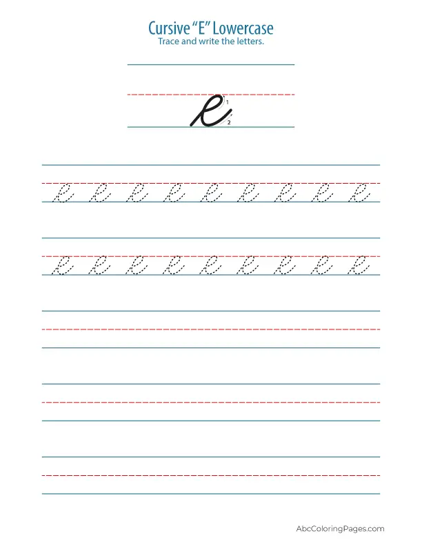 Cursive-E-Lowercase printable PDF download