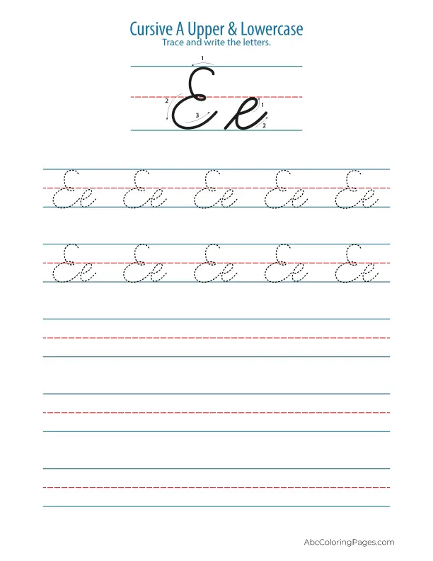Cursive-E-Upper-Lowercase printable PDF download
