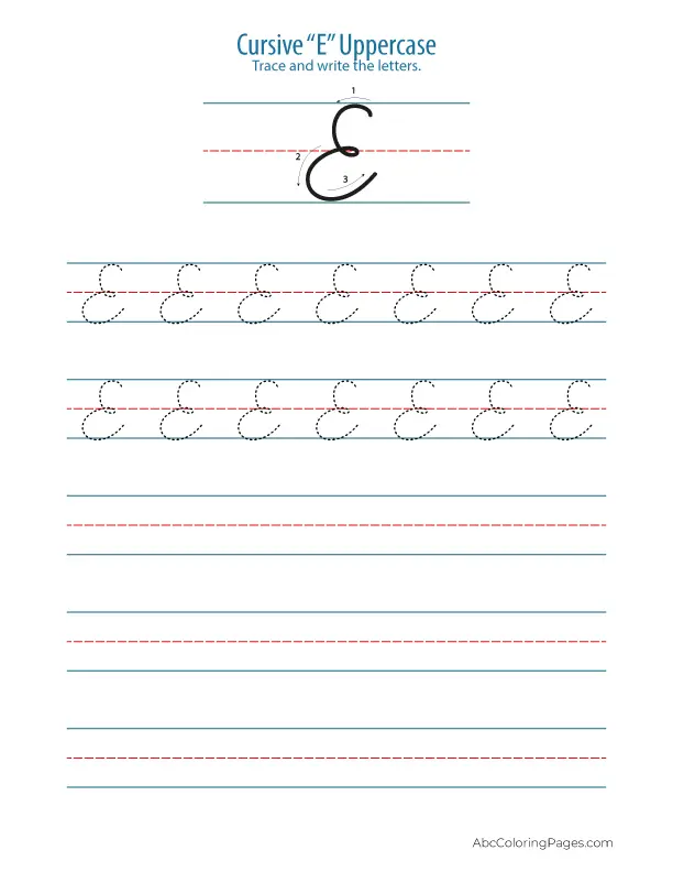 Cursive-E-Uppercase printable PDF download