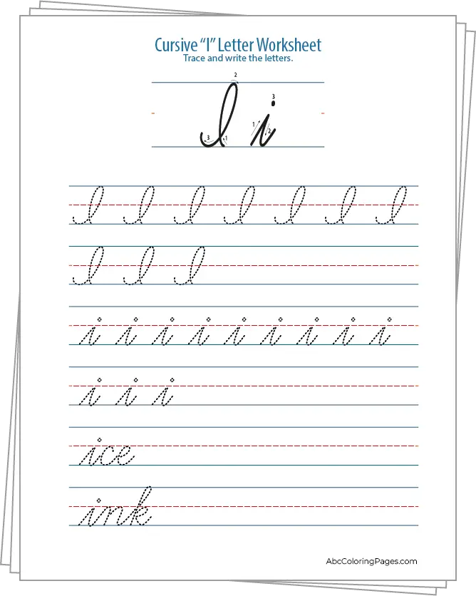 Cursive I Letter Worksheet printable Worksheet PDF