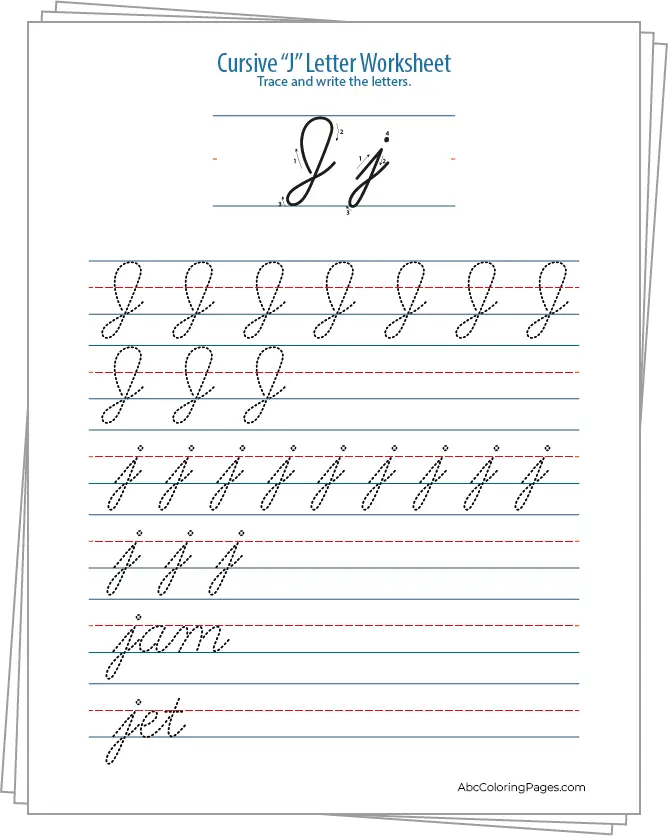 Cursive J Letter Worksheet printable Worksheet PDF