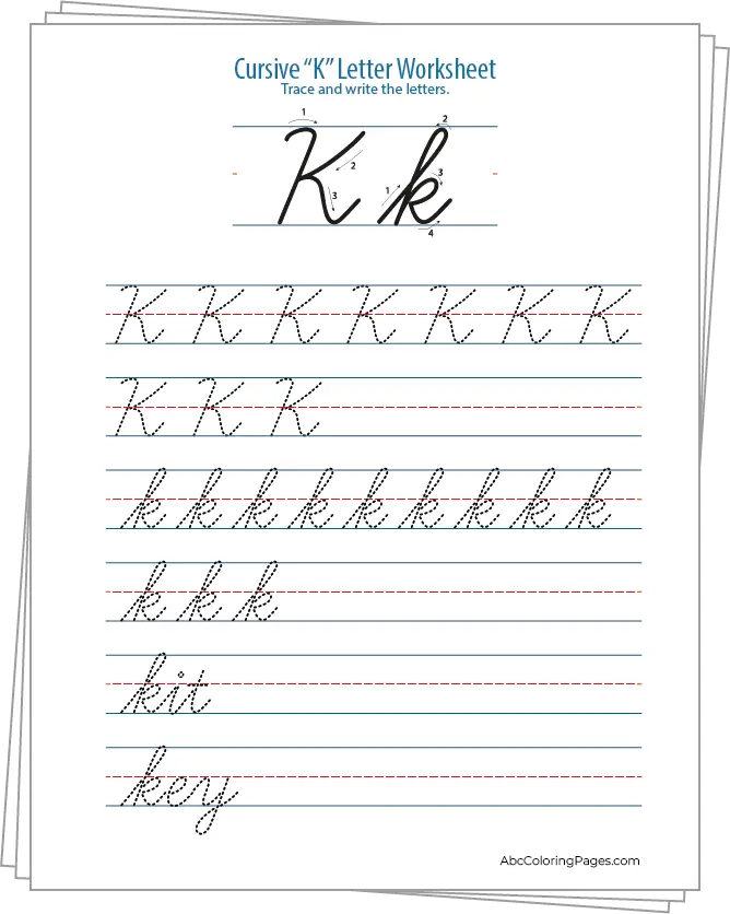 Cursive K Letter Worksheet printable Worksheet PDF