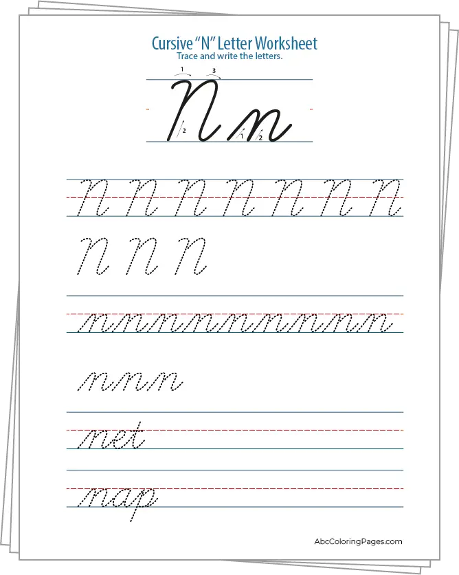Cursive N Letter Worksheet printable Worksheet PDF