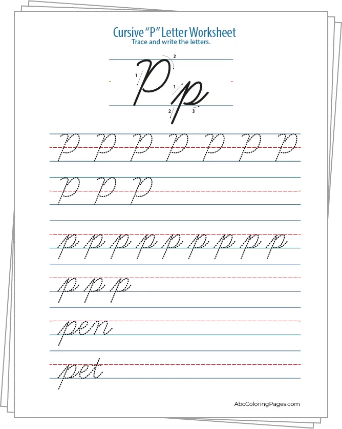 Cursive P Letter Worksheet printable Worksheet PDF