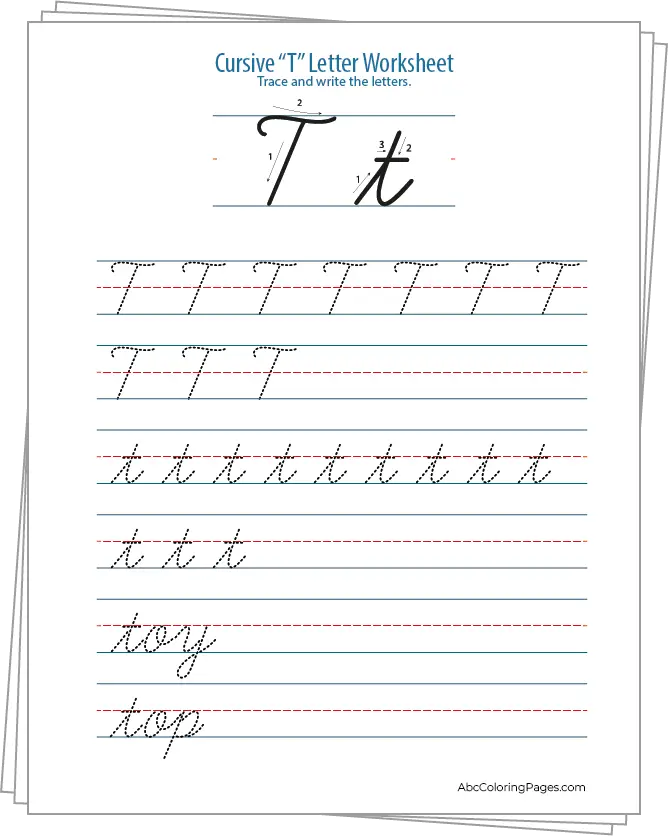 Cursive T Letter Worksheet printable Worksheet PDF