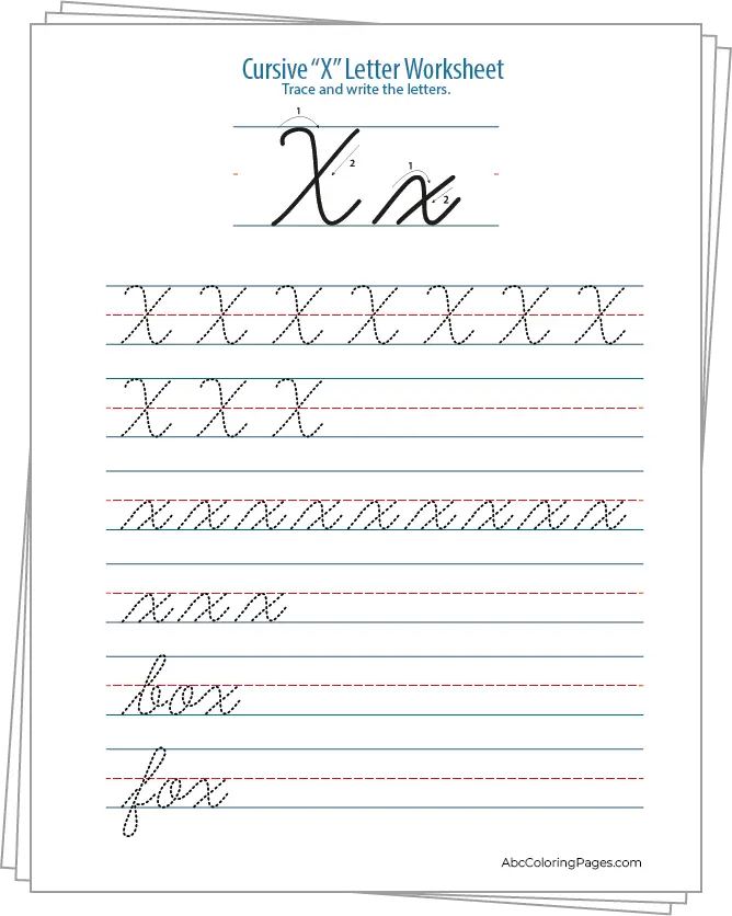Cursive X Letter Worksheet printable Worksheet PDF