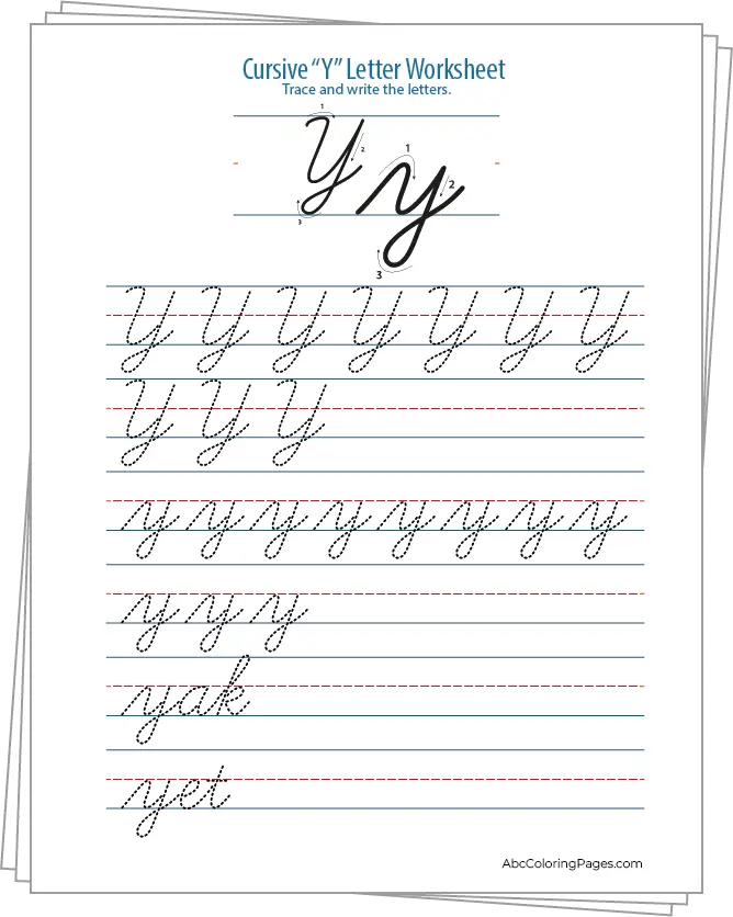 Cursive Y Letter Worksheet printable Worksheet PDF