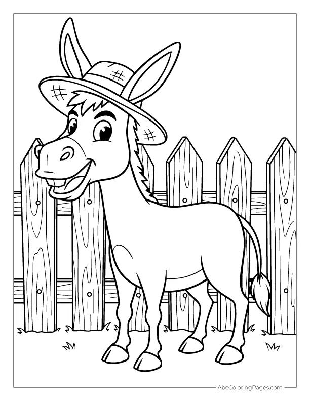donkey with straw hat line drawing for kids