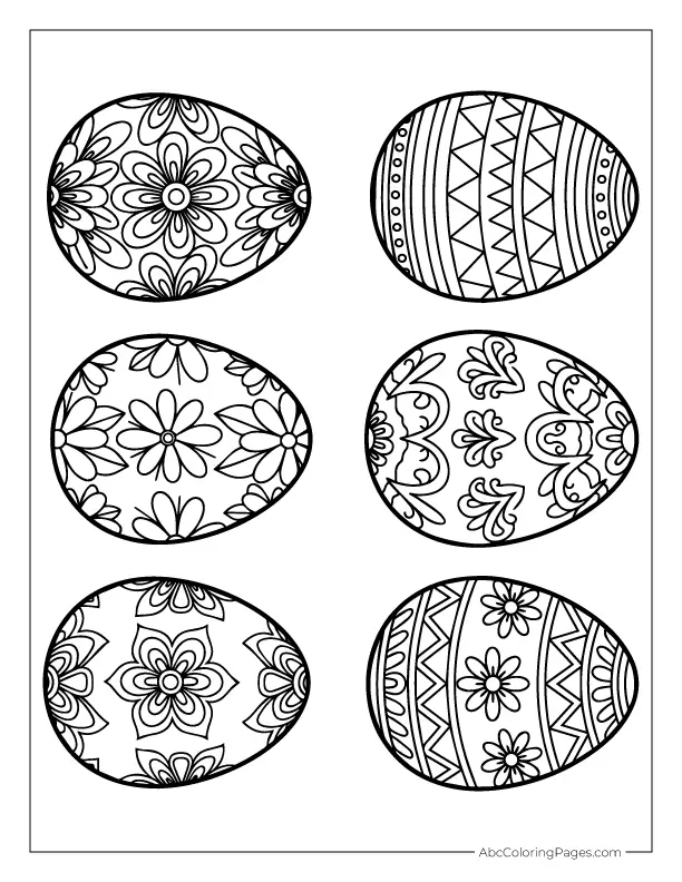 Decorative Easter egg patterns coloring page free printable PDF download