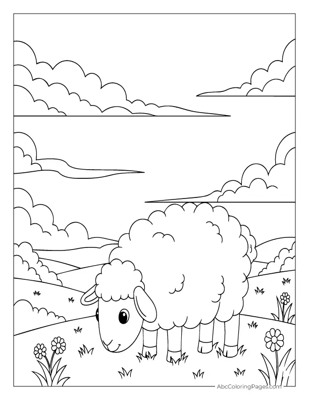 sheep grazing in field cartoon style