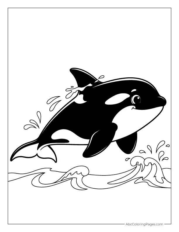 Friendly Orca in the Ocean printable PDF coloring page