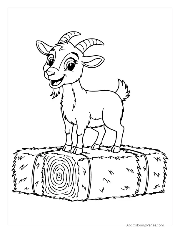goat on haystack cartoon outline drawing