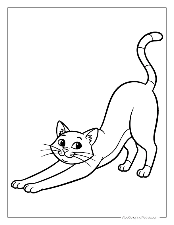 stretching cat coloring sheet outline