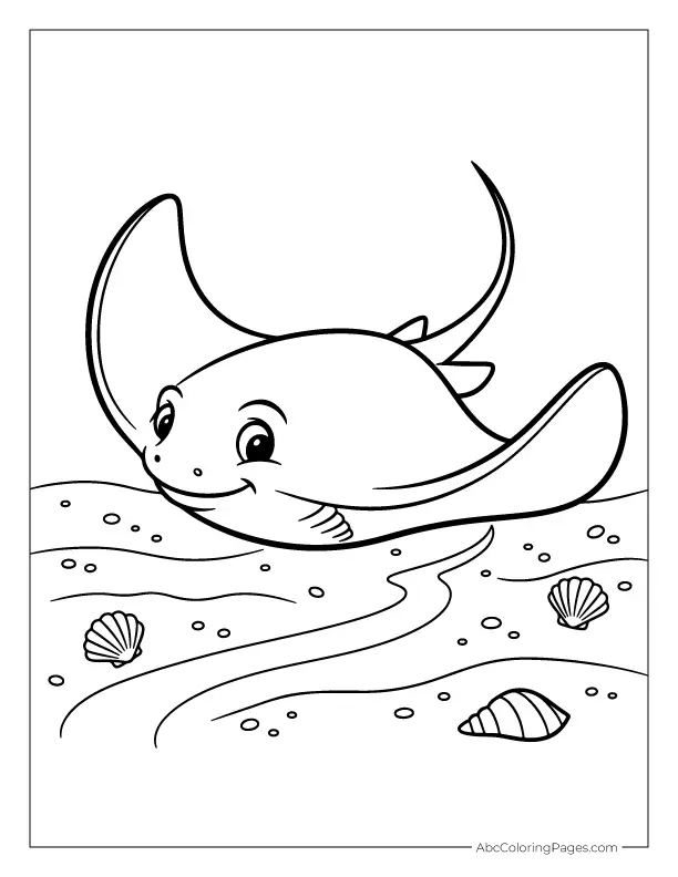 Graceful Stingray Over Sand printable PDF coloring page