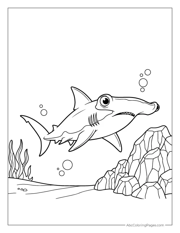 Hammerhead Shark in Motion printable PDF coloring page