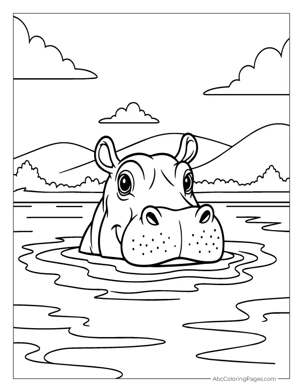 safari animals coloring pages hippo in river cartoon