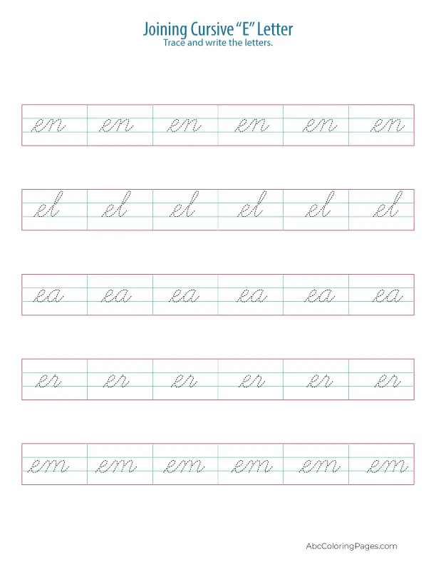 Joining-Cursive-E-Letter printable PDF download