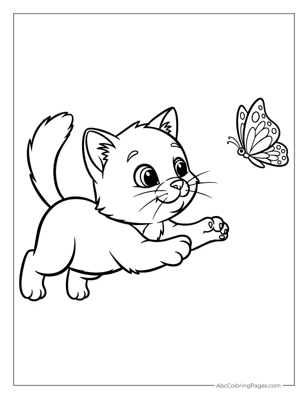 kitten chasing butterfly printable coloring page