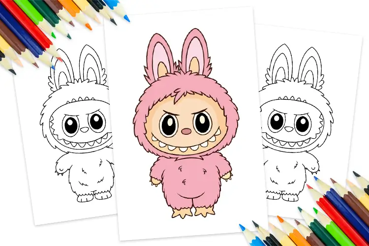 Free printable Labubu coloring sheet featuring adorable and funny creature design