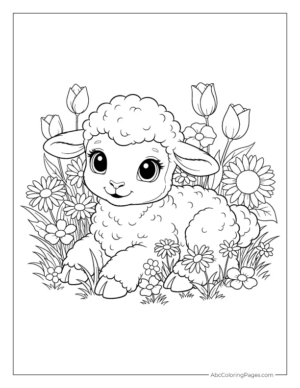 Spring lamb Easter coloring page free printable PDF download