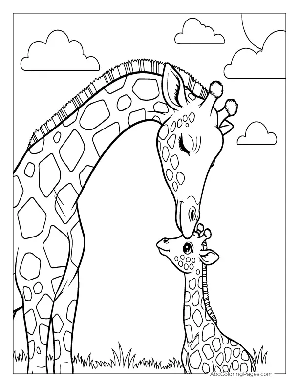 safari animals coloring pages baby giraffe and mom