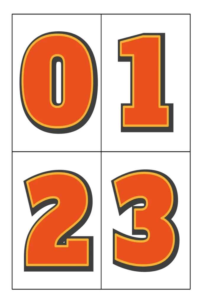 Medium-sized printable numbers 0–9 in PDF format for flashcards and preschool activities