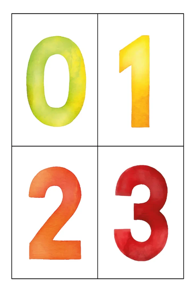 Medium-sized printable numbers 0–9 in PDF format for flashcards and preschool activities