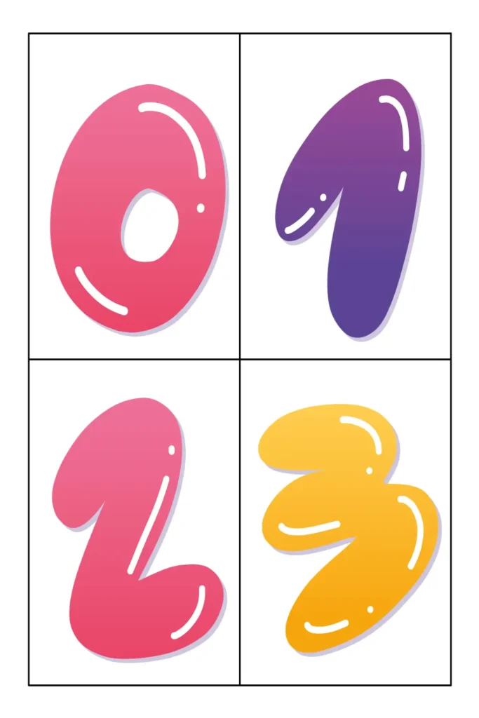 Medium-sized printable numbers 0–9 in PDF format for flashcards and preschool activities